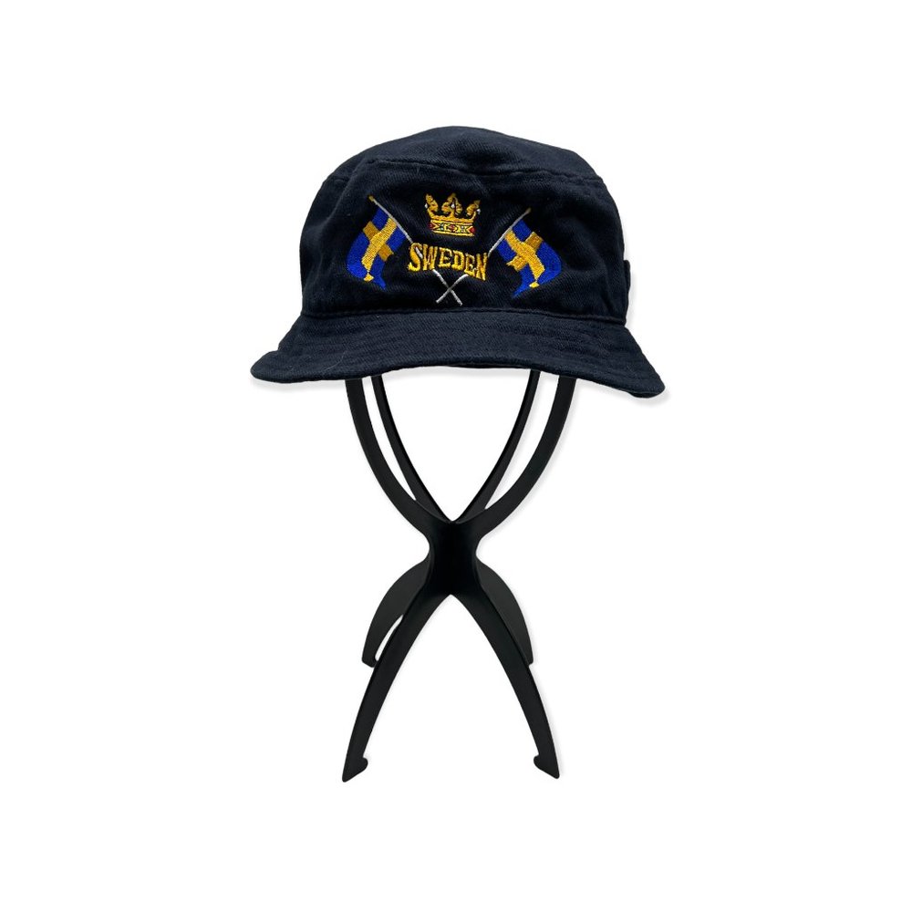 Sweden Solid Black Bucket Hat with Swedish Flags and Crown Small Preowned